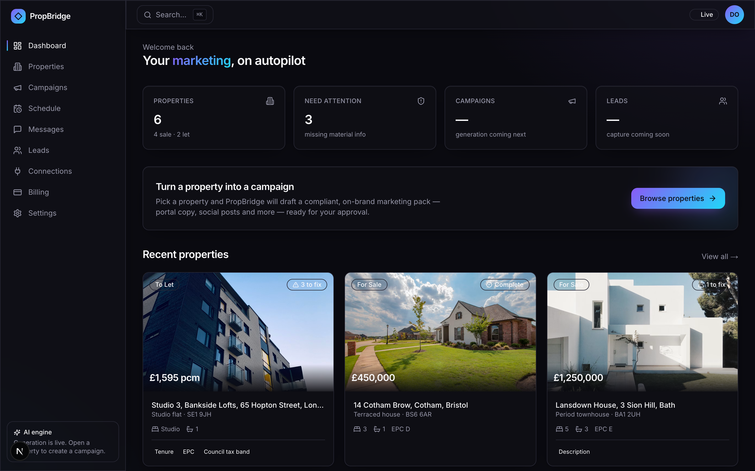 PropBridge dashboard