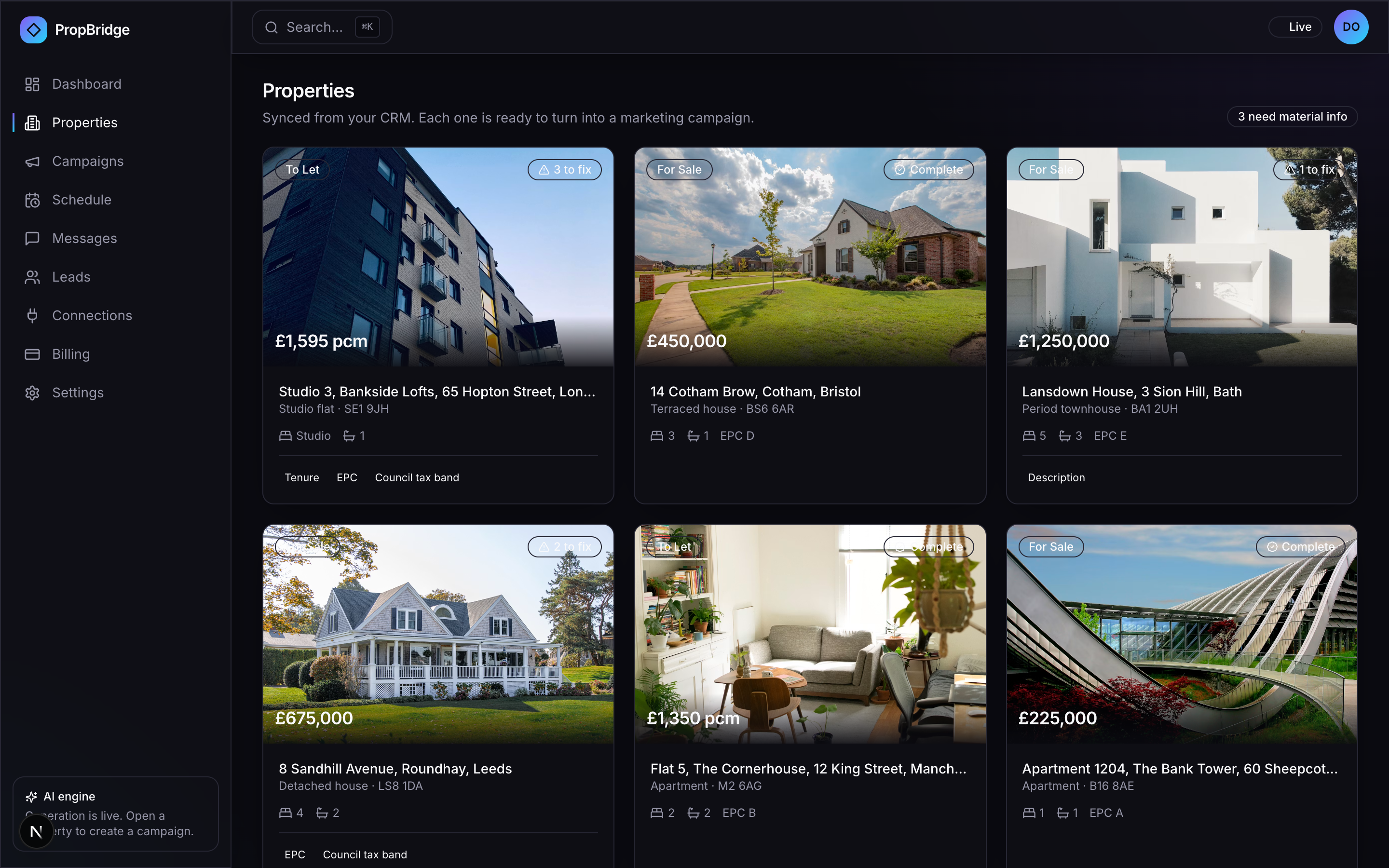 Properties with Material Information flags